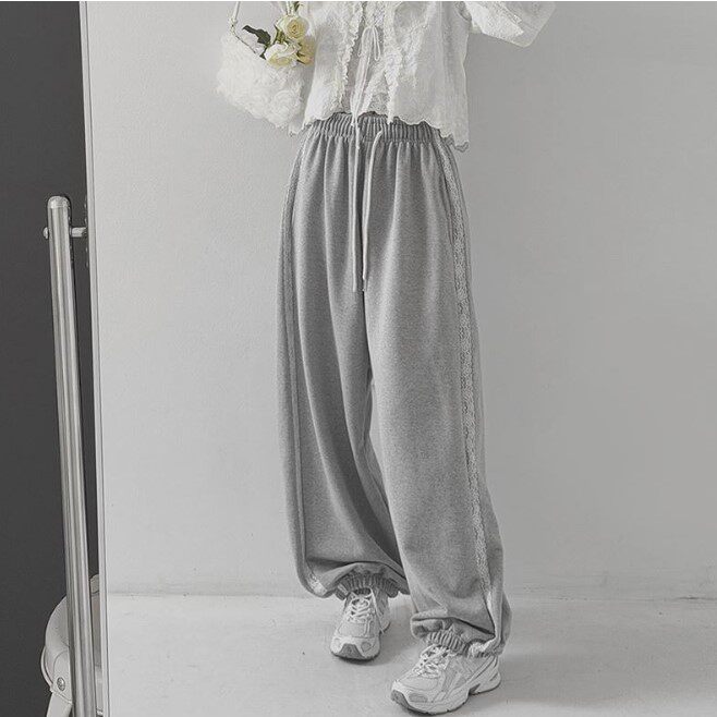 My girl春季新款韩国代购休闲简约流行时尚百搭舒适休闲系带长裤