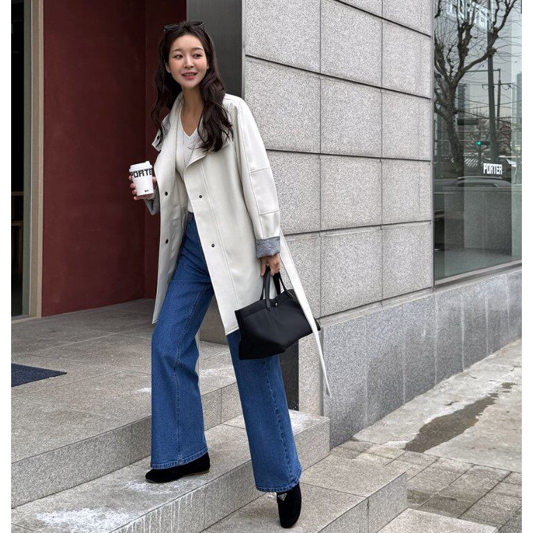 My girl春季新款韩国代购简约流行时尚舒适显瘦淑女风中长款外套