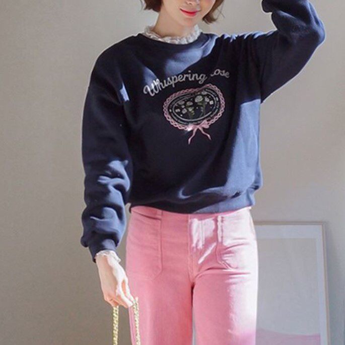 My girl春季新款韩国代购淑女风甜美流行百搭可爱显瘦套头卫衣