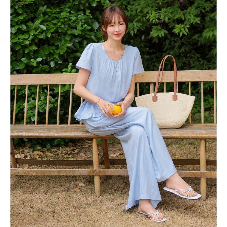 My girl夏季新款韩国代购流行时尚舒适百搭简单淑女风T恤长裤套装