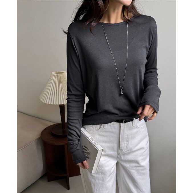 My girl春季新款韩国代购简约风流行百搭时尚舒适显瘦纯色长T恤