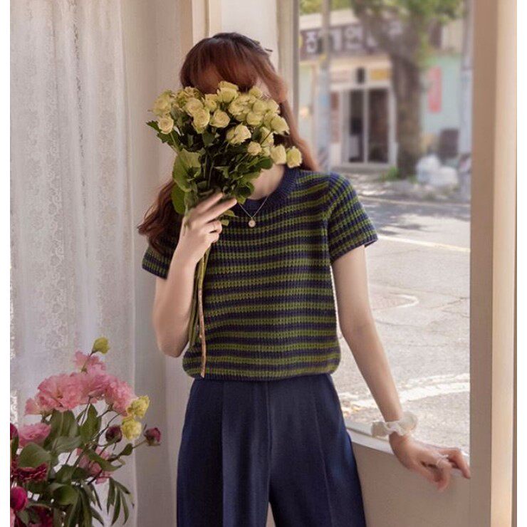 My girl夏季新款韩国代购流行甜美可爱淑女气质短袖套头针织衫