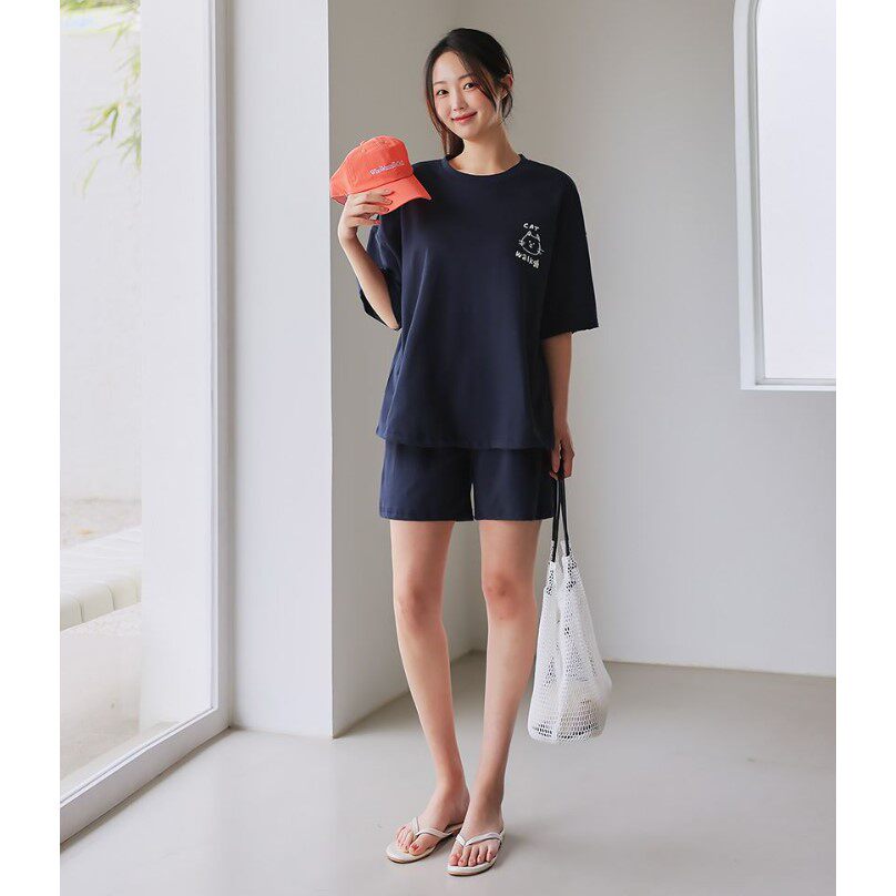 My girl春夏季新款韩国代购流行时尚舒适百搭卡通T恤短裤显瘦套装