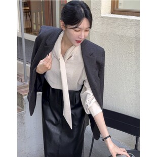 girl秋季 衬衫 新款 休闲风百搭流行舒适简单纯色长袖 韩国代购