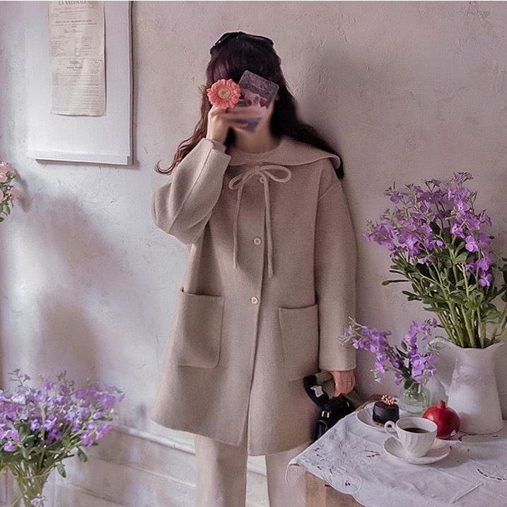 冬季新款韩国代购流行时尚舒适简单甜美淑女气质中长款毛昵外套