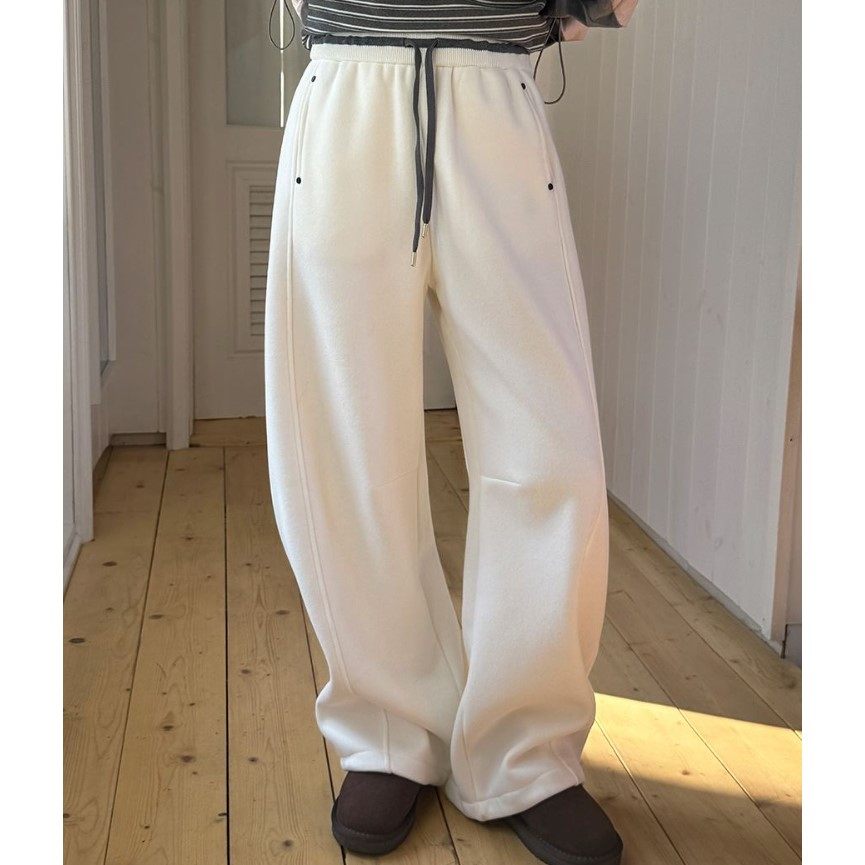 My girl冬季新款韩国代购流行时尚简单百搭纯色休闲风系带长裤