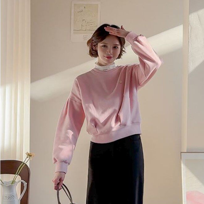 My girl春季新款韩国代购淑女风甜美简约流行百搭显瘦套头卫衣