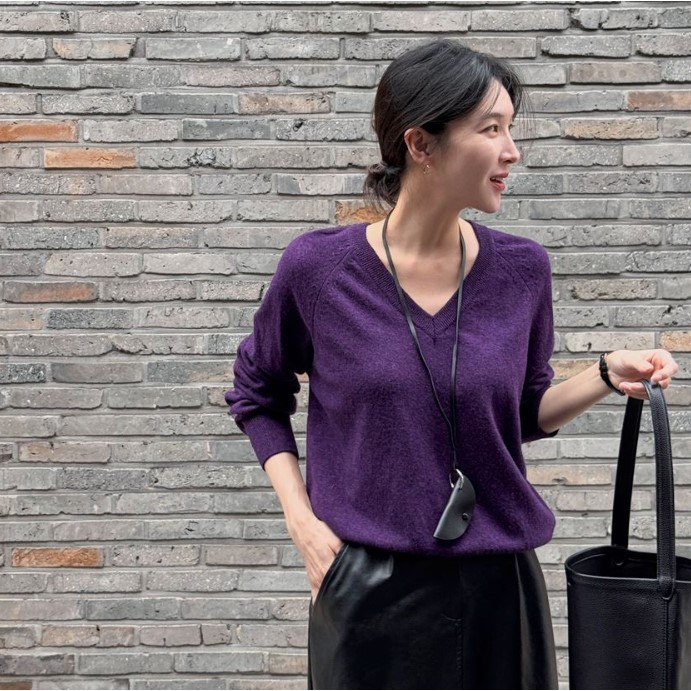 My girl秋季新款韩国代购流行时尚百搭舒适V领显瘦套头长袖针织衫