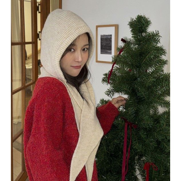 冬季新款韩国代购流行时尚舒适简单百搭甜美淑女保暖连帽毛线围巾