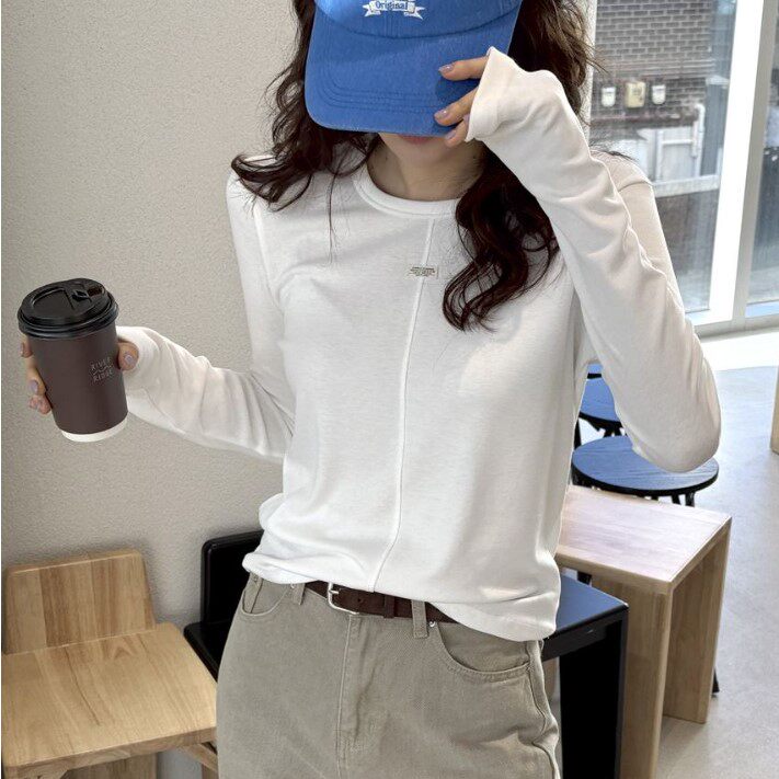 My girl春季新款韩国代购简约风流行纯色百搭时尚舒适显瘦长袖T恤