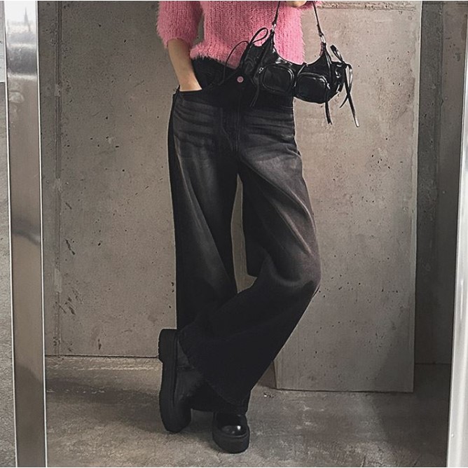 My girl秋季新款韩国代购百搭流行舒适简单显瘦休闲风牛仔长裤