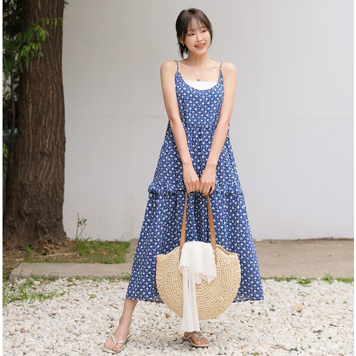 My girl夏季新款韩国代购流行时尚百搭简单舒适淑女风吊带连衣裙