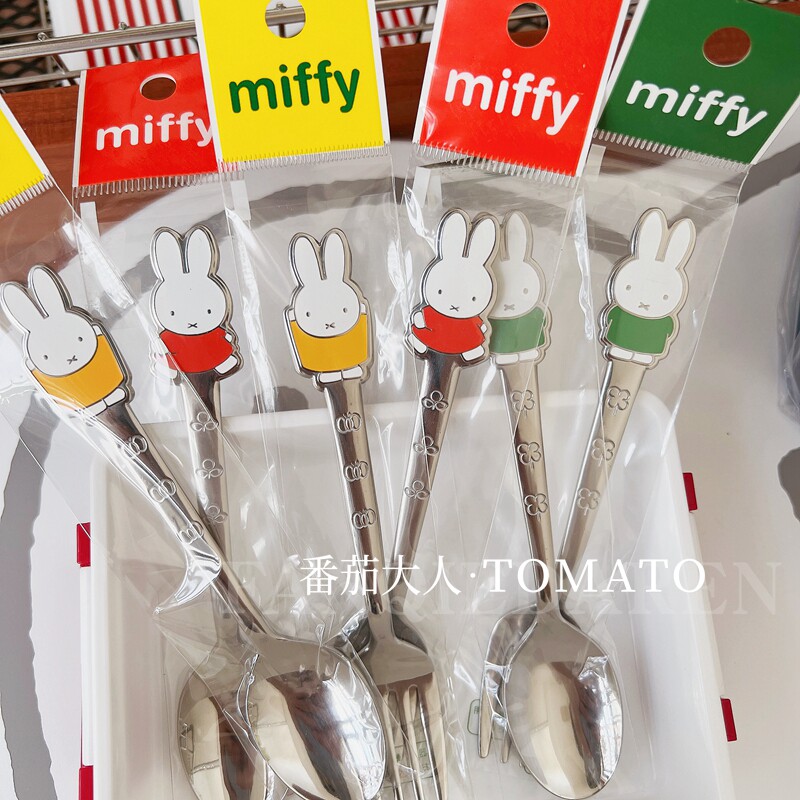 现货日本制造 米菲可爱不锈钢勺叉 彩色图案卡通儿童餐具