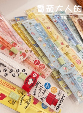 现货日本制 史努比Kitty美乐蒂透明树脂材质筷子 21cm长 卡通餐具