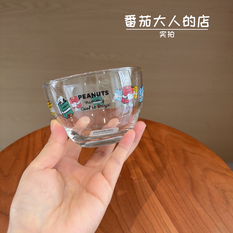 现货!日本制造史努比新款饼干系列卡通透明玻璃碗甜品碗酸奶碗