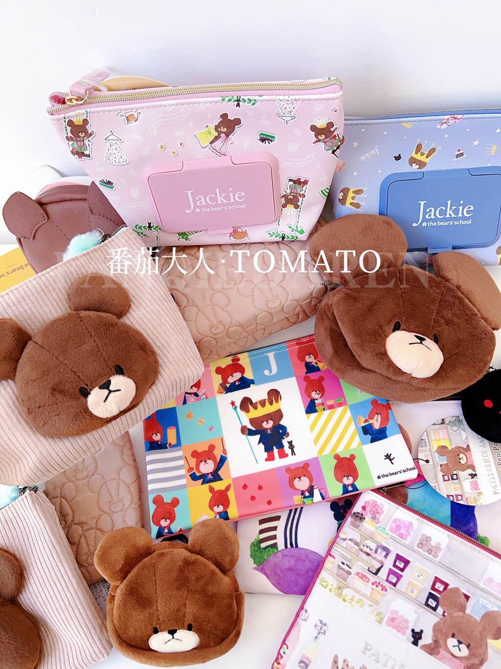 日本带回上学熊 小熊学校人物脸型毛绒零钱包 杂物收纳包化妆包