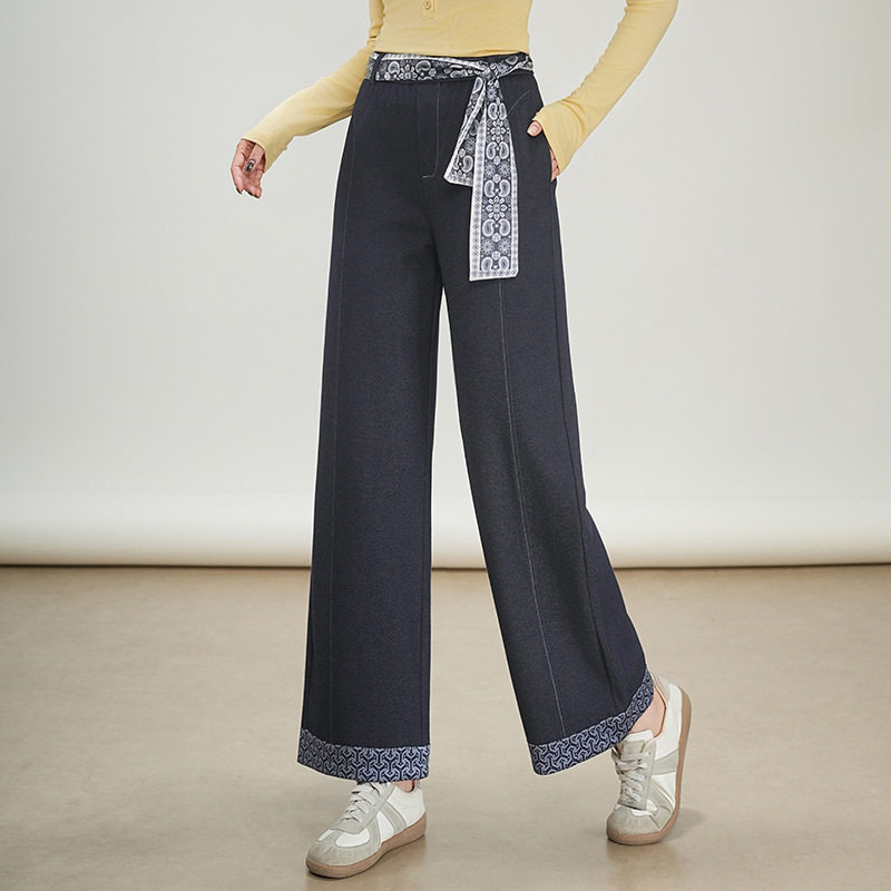 宾利酷堡女裤女深蓝色卷边阔腿牛仔裤女秋冬季2025新款印花直筒裤,女装/女士精品,休闲裤,淘宝优惠券,粉丝福利购,淘宝优惠卷