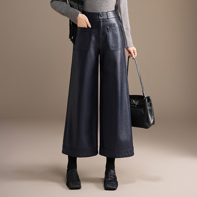 宾利酷堡女裤女皮裤阔腿裤女2025秋冬新款垂感宽松洋气百搭休闲裤