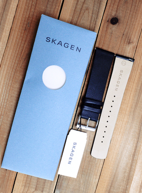 适配SKAGEN诗格恩表带22MM黑色小牛皮真皮手表链柔软薄平直配件男