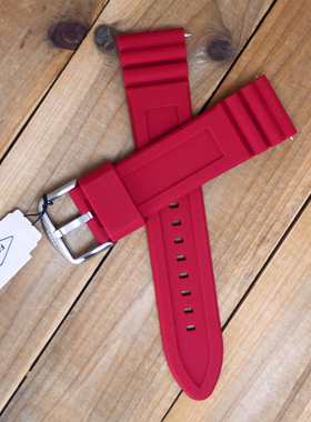 代用fossil手表表带化石红色硅胶橡胶表链男22mm银色尖扣手表配件