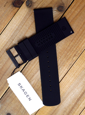 适用于SKAGEN表带22MM黑色硅胶橡胶防汗防水手表链柔软薄平直配件