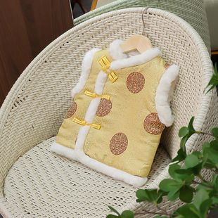 婴幼儿加绒马甲秋冬季儿童坎肩外穿男童唐装小皇帝黄马褂女男宝宝