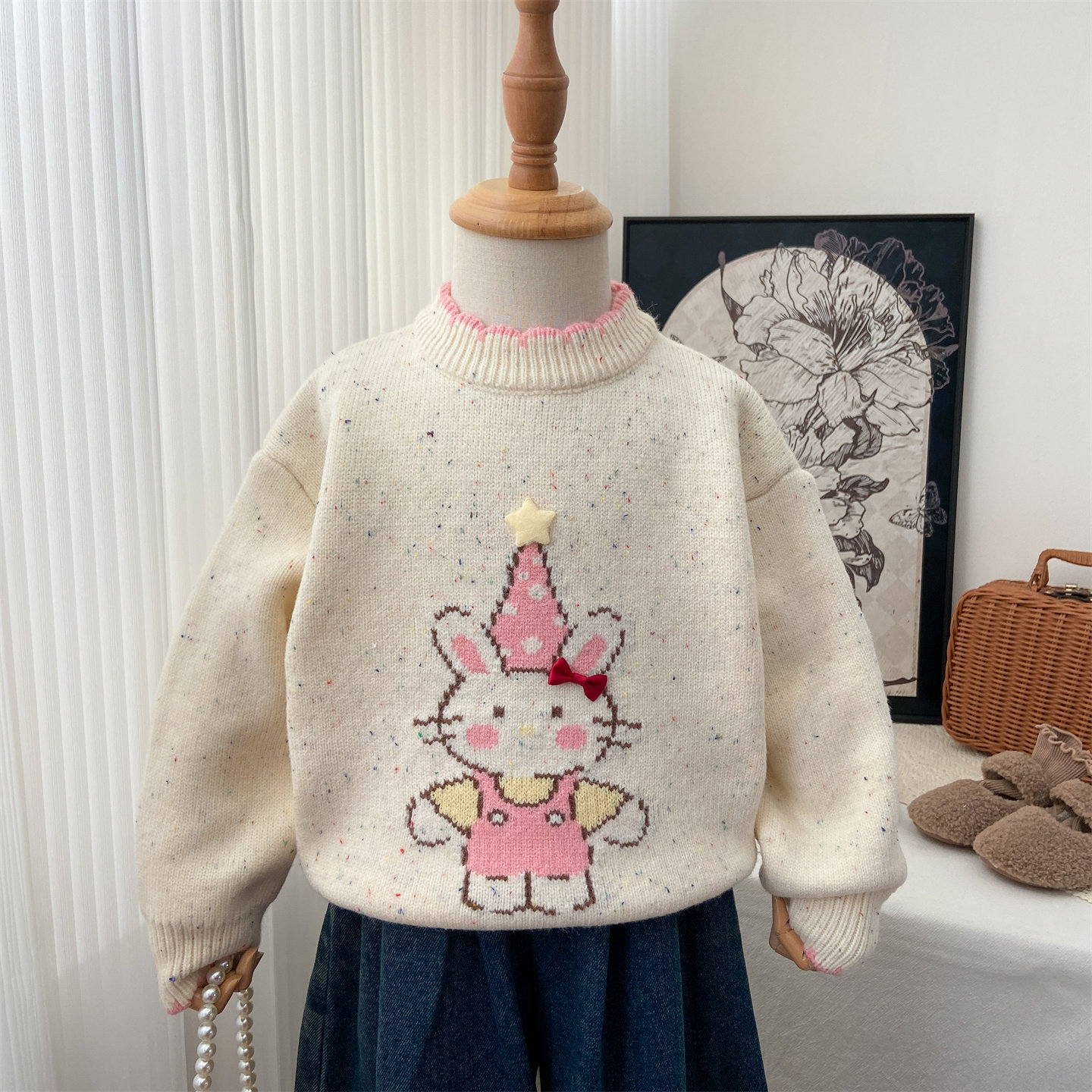 女童加绒毛衣2025冬季新款加厚圆领针织衫宝宝韩系兔子保暖内搭潮,童装/婴儿装/亲子装,毛衣/针织衫,淘宝优惠券,粉丝福利购,淘宝优惠卷