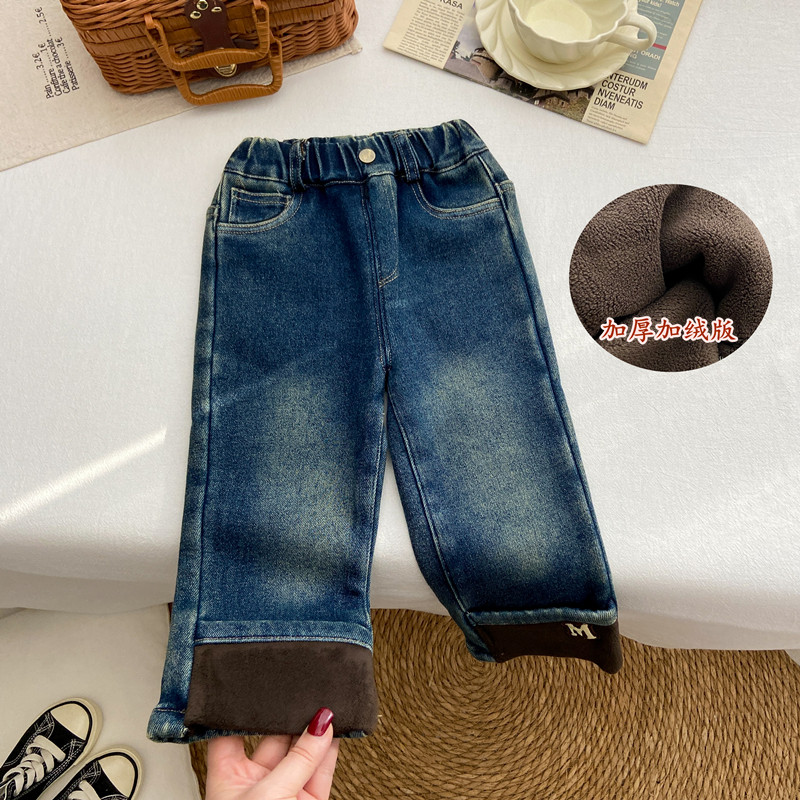 女童裤子秋冬2025新款冬季韩系洋气时髦牛仔裤加厚加绒长裤小脚裤