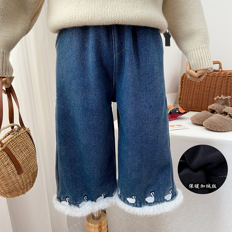 保暖加绒版阔腿裤韩系牛仔裤