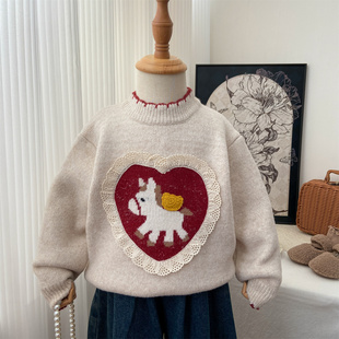 女童毛衣冬季2025新款洋气加绒半高领毛线衣小马加厚保暖打底衫潮