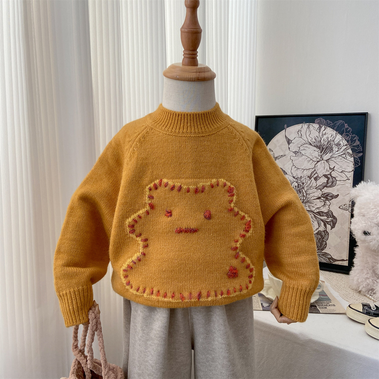 女童毛衣2025新款冬季圆领针织衫宝宝韩系洋气刺绣保暖上衣内搭潮