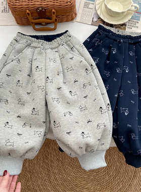 女童裤子加绒宝宝洋气冬季新款保暖小狗灯笼裤加厚灰色长裤卫裤潮