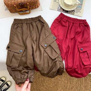 女童裤子秋冬款新款冬季加厚韩系工装裤加绒宽松收口长裤休闲裤潮