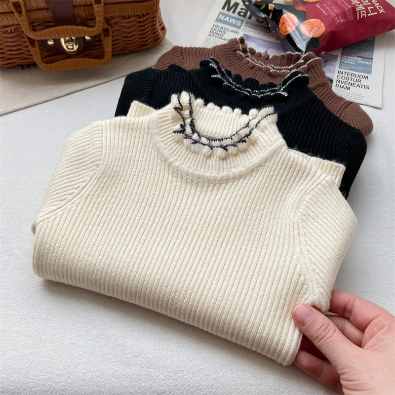女童毛衣半高领秋冬修身洋气白色黑色高弹力针织衫宝宝时尚打底衫