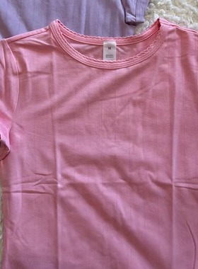 skims同款cotton needle pointelle圆领棉短袖木耳边肌理短款T恤