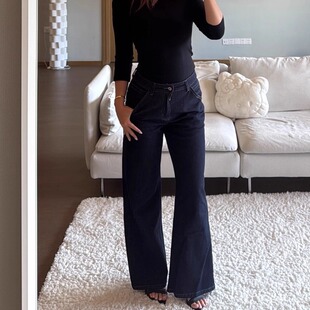 深蓝色 中腰微弹直筒牛仔裤 ‘萝卜腿变小鸟腿’显瘦修胯经典 基础款