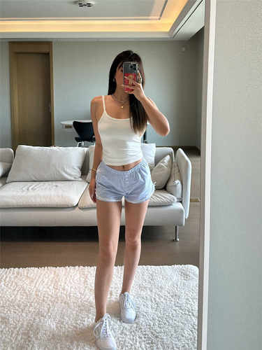 BM风甜辣少女感蝴蝶结蕾丝拼接条纹短裤纽扣低腰阔腿休闲裤居家