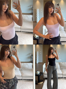 高度还原版双层面料同色扣低胸连体纯色包身高腰吊带背心上衣