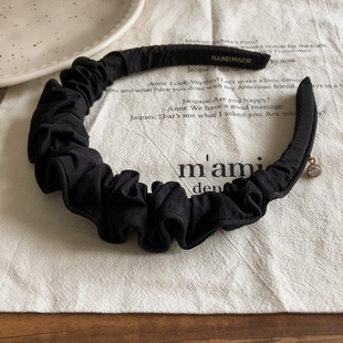 韩里韩气高定版黑色高颅顶发箍波浪褶皱洋气发卡女时尚压发夹