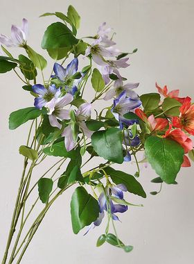 高品质铁线莲仿真花淡紫色花艺设计假花家居装饰摄影道具婚礼花束