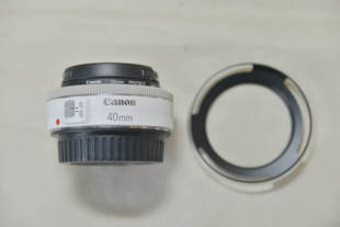 送UV 白色 人文镜头 stm 实物图 遮光罩 f2.8 99新佳能EF40mm