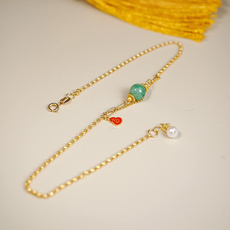 新中式天然翡翠脚链转运珠大吉