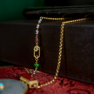 万能链天然翡翠蓝宝石点缀18K金双色金链条新中式 百搭基础链