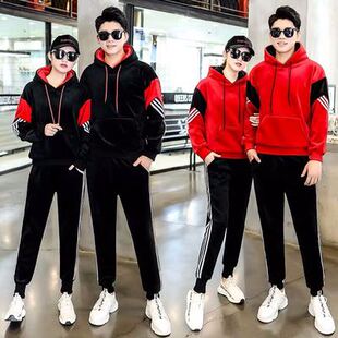 休闲情侣运动套装 金丝绒时尚 男女卫衣加绒加厚两件套 新款 2019冬季