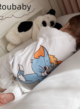 Roubaby婴儿纯棉连体衣春秋初生婴儿宝宝斜襟和尚服爬服家居哈衣