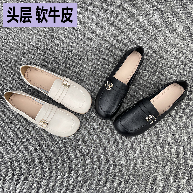 女士休闲鞋子矮跟乐福豆豆单鞋