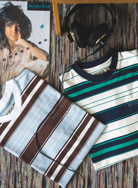 CITYDIVE Stripes Shirt 重磅条纹复古口袋刺绣短袖廓形小领口TEE