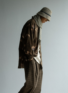 CITYDIVE Birds Printing Shirt 复古绿色鸟类印花水洗质感平纹衬