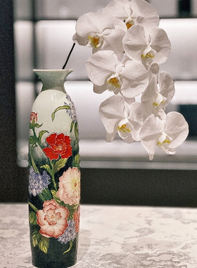 出口陶瓷花瓶群芳争艳中式台面花瓶手绘釉下彩精致家居礼品