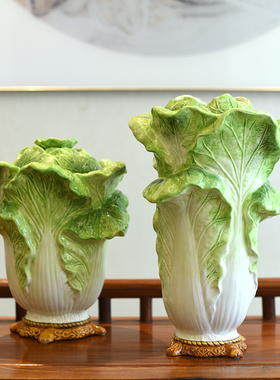 出口陶瓷白菜中式密封罐精致手绘瓷装饰花瓶家居摆件礼品